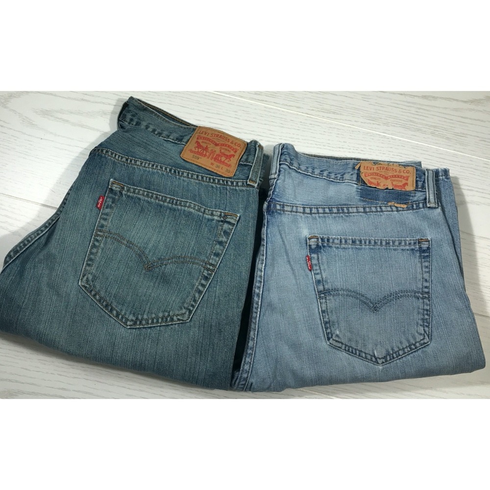 2 Pairs Of Levi's 559 Jeans Men 36x30 Blue Stone Washed Faded Work School Dad